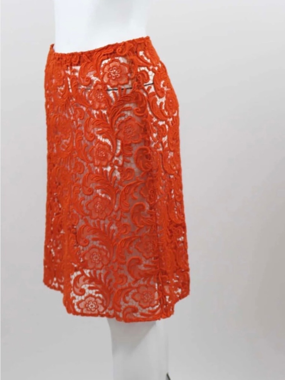 Prada orange guipure lace skirt